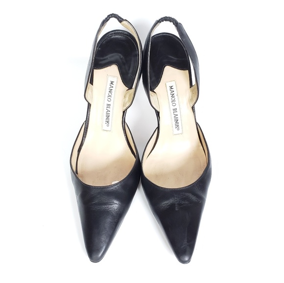Manolo Blahnik Black Leather Slingback Heels - Picture 4 of 8